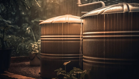 Rural winery stores old fashioned wine in steel tank generated by artificial intelligenceの素材