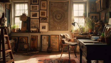 Crafting in modern living room with art generated by artificial intelligenceの素材