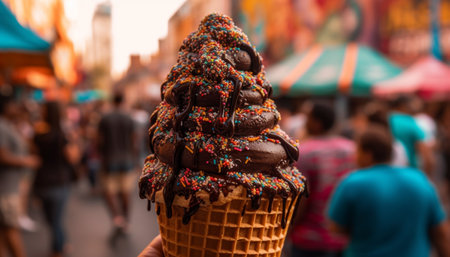 Indulgent ice cream cones bring summer joy generated by artificial intelligenceの素材