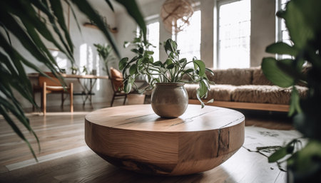 Modern rustic elegance in comfortable domestic living room generated by artificial intelligenceの素材