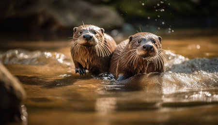 Small seal looking at camera, wet fur generated by artificial intelligenceの素材