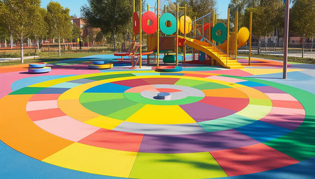 Child playing with colorful plastic toy wheel outdoors generated by artificial intelligenceの素材