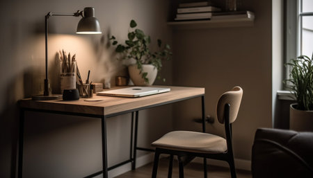 Modern office design with comfortable chair and plant generated by artificial intelligenceの素材