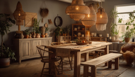Modern design, rustic wood, comfortable chair, elegant decor generated by artificial intelligenceの素材