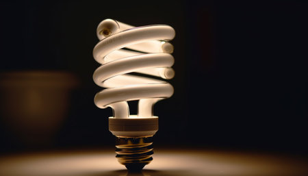 Energy efficient light bulb illuminates with glowing efficiency generated by artificial intelligenceの素材