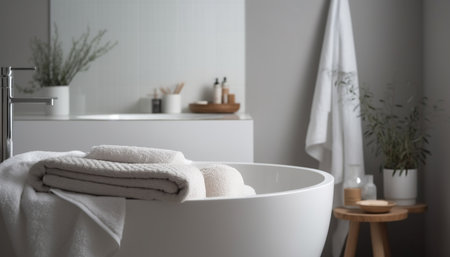 Luxury bathroom design with modern elegance and comfort generated by artificial intelligenceの素材