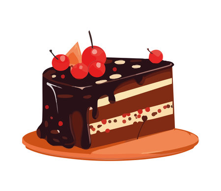 Sweet cake with chocolate and fruit decorationのイラスト素材