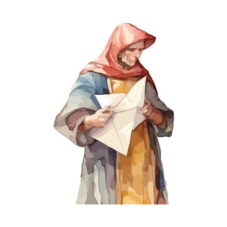 Watercolor drawing of woman in ancient clothesのイラスト素材