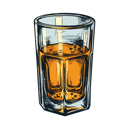 Whiskey drop in glass, ice, refreshing drinkのイラスト素材