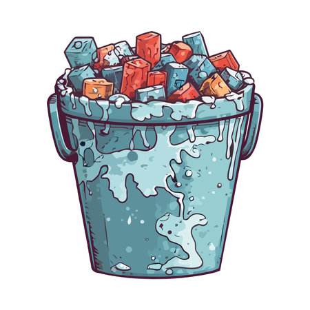 Hand drawn vector illustration of a bucket and iceのイラスト素材