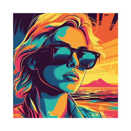 Funky fashion model blue sunglasses outdoorsのイラスト素材