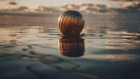 Sunset reflection on tranquil water, nature beauty generated by artificial intelligenceの素材