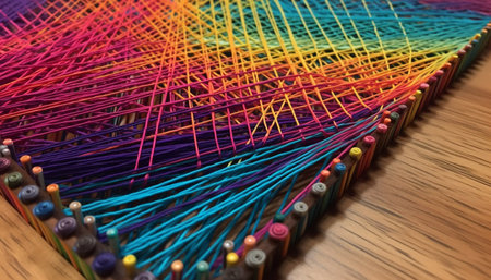 Vibrant colors woven into textile industry equipment generated by artificial intelligenceの素材