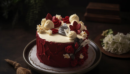 Whipped cream, berry fruit, and elegance slice generated by artificial intelligenceの素材