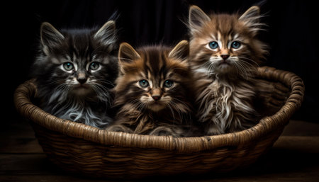 Cute kitten and puppy playing together indoors generated by artificial intelligenceの素材