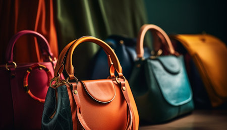 Fashionable women carrying leather purses in modern store generated by artificial intelligenceの素材