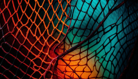Bright nylon netting catches fish in the dark generated by artificial intelligenceの素材