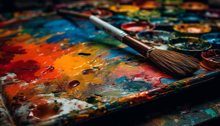 Vibrant colors mix on paper in studio generated by artificial intelligenceの素材