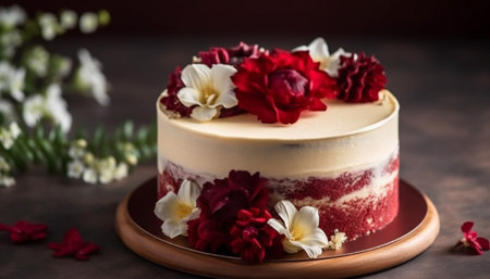 Indulgent cheesecake with fresh berry fruit decoration generated by artificial intelligenceの素材