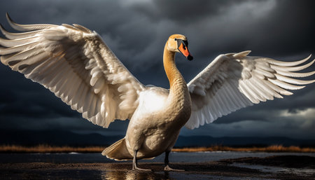Spread wings, taking off, winter snow flight generated by artificial intelligenceの素材