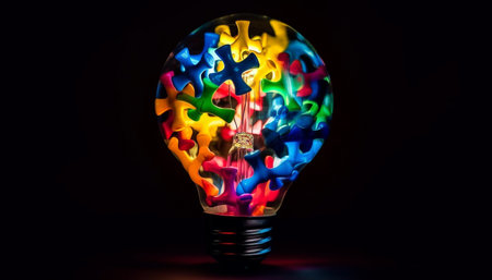 Bright ideas illuminated by glowing light bulb generated by artificial intelligenceの素材