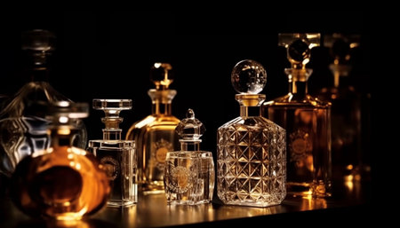 Luxury whiskey in a transparent glass bottle generated by artificial intelligenceの素材
