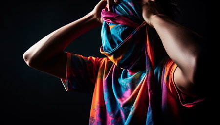 Caucasian women dancing in traditional clothing indoors generated by artificial intelligenceの素材