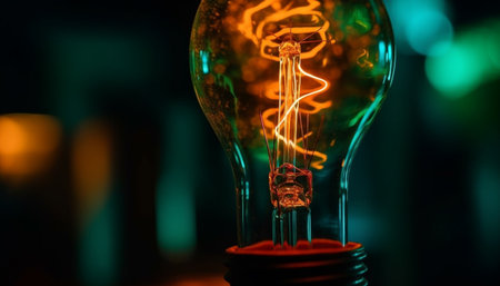 Bright tungsten filament glows, inspiring old fashioned invention generated by artificial intelligenceの素材