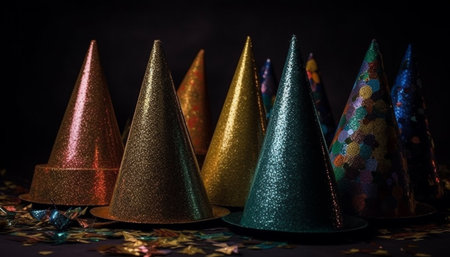 Bright, shiny decorations illuminate festive Christmas party generated by artificial intelligenceの素材