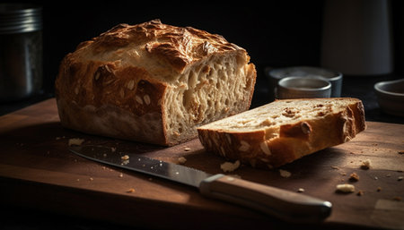 Freshly baked rustic bread, perfect for dieting generated by artificial intelligenceの素材