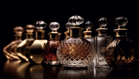 Luxury whiskey bottle reflects success and elegance generated by artificial intelligenceの素材