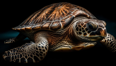 Spotted turtle walking slowly in aquatic nature generated by artificial intelligenceの素材