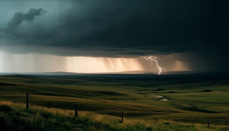 Electricity crackles through the ominous storm cloud generated by artificial intelligenceの素材