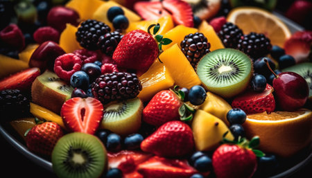 Fresh fruit salad a gourmet summer delight generated by artificial intelligenceの素材