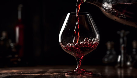 Luxury wine pouring, splashing, glass reflecting elegance generated by artificial intelligenceの素材