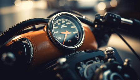 Shiny chrome wheel on vintage sports car generated by artificial intelligenceの素材