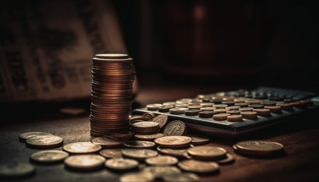 Stacks of coins symbolize financial success and growth generated by artificial intelligenceの素材