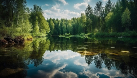 Tranquil scene of natural beauty at dawn generated by artificial intelligenceの素材