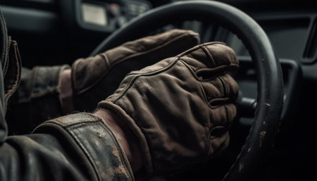 Men driving car wearing leather jackets and shoes generated by artificial intelligenceの素材