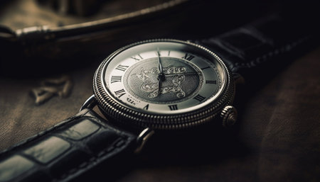 Luxury leather wristwatch exudes success and wealth generated by artificial intelligenceの素材