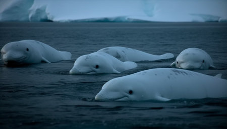 Arctic adventure wildlife exploration on ice floe generated by artificial intelligenceの素材