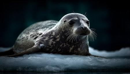 Fur seal resting on ice floe, tranquility generated by artificial intelligenceの素材