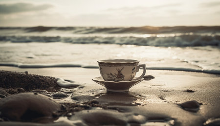 Hot drinks and waves, a perfect weekend activity generated by artificial intelligenceの素材