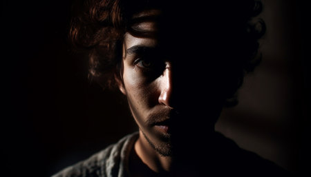 Sadness in a portrait of a man generated by artificial intelligenceの素材