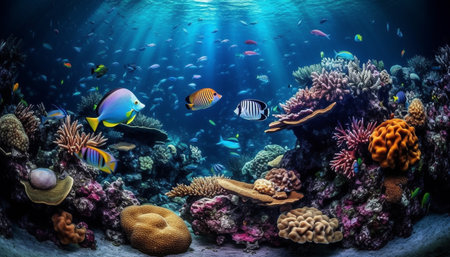 Underwater reef teeming with natural sea life beauty generated by artificial intelligenceの素材