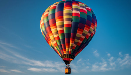 Vibrant hot air balloon gliding mid air leisurely generated by artificial intelligenceの素材
