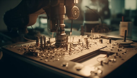 Metal worker repairs computer chip with precision generated by artificial intelligenceの素材