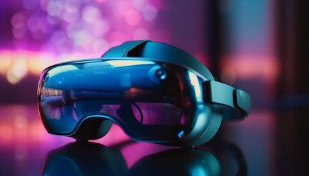 Futuristic cyborg wearing virtual reality flying goggles generated by artificial intelligenceの素材