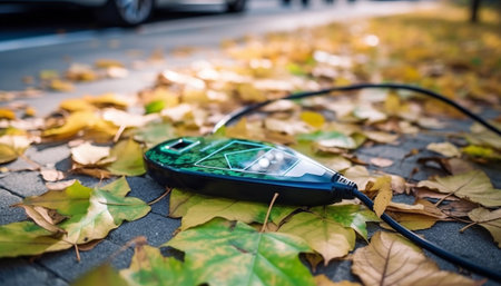 Autumn leaves on car, nature transportation adventure generated by artificial intelligenceの素材