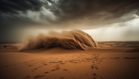 Sun on arid Africa rippled dunes generated by artificial intelligenceの素材